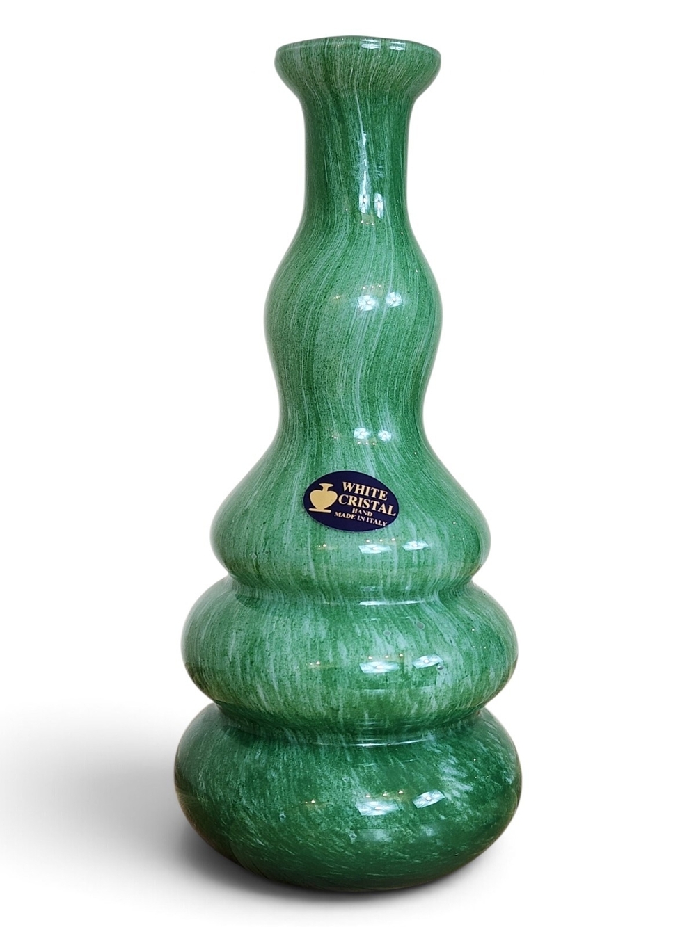 Vintage 70s Italian Hand Blown Green Slag Glass Vase Mid Century Tiered Gourd